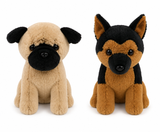 (Set Of 2) 7" Adorable Sitting Pug & German Shepherd Soft plush Toy