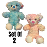 (Set Of 2) 9" Blue, Pink, Curly Cotton Candy Cuddly Bear Soft Plush
