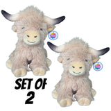 (Set of 2) 9" Sitting Highland Cow Stuff Animal Super Soft Plushy Toy