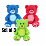 (SET OF 3) 12'' CUTE COLORFULL SPARKLE TEDDY BEARS BLUE, PINK, GREEN