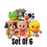 (Set of 6 ) 7'' Sitting Pet Animals Soft Cuddly Stuffed Animal Plush Toy